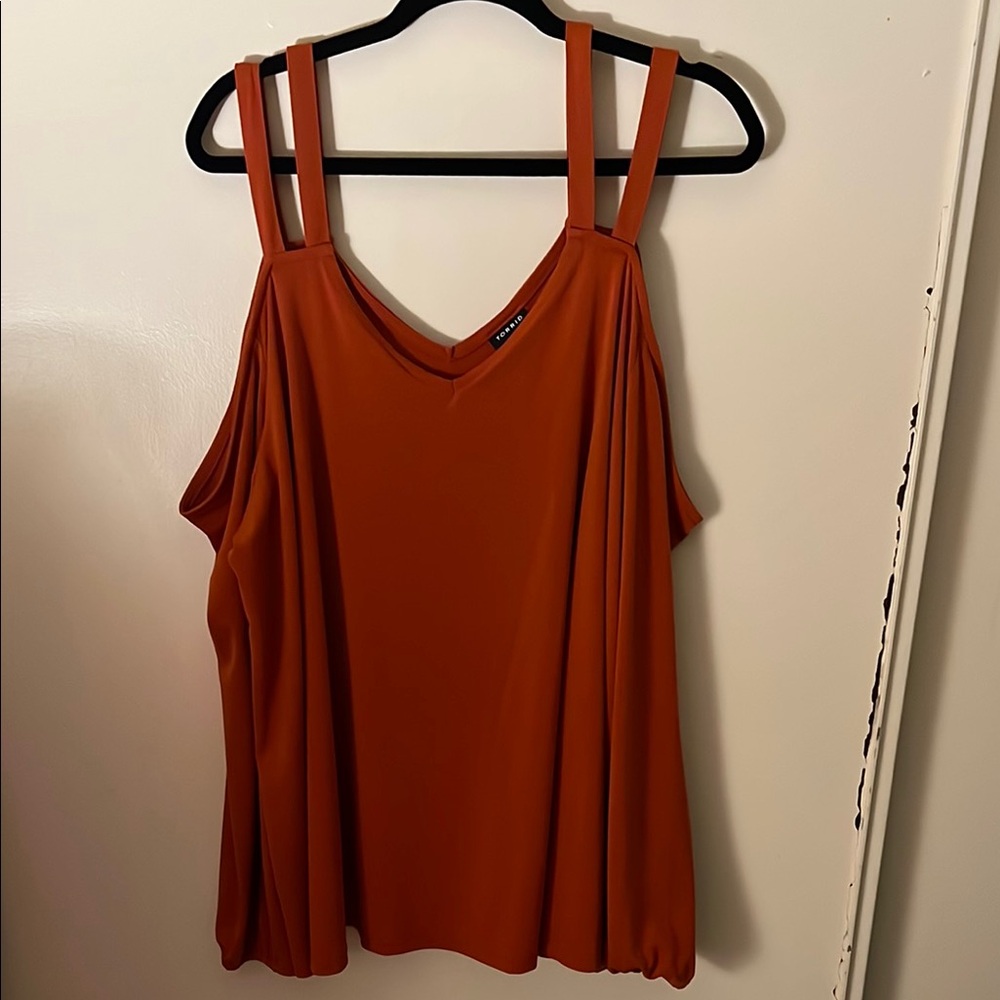 Torrid Red and Orange V-Neck Sleeveless Tank Top with Relaxed Asymmetrical Style